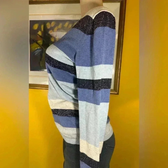 Tommy Hilfiger Women’s Striped Blue V-neck Sweater - Picture 4 of 11